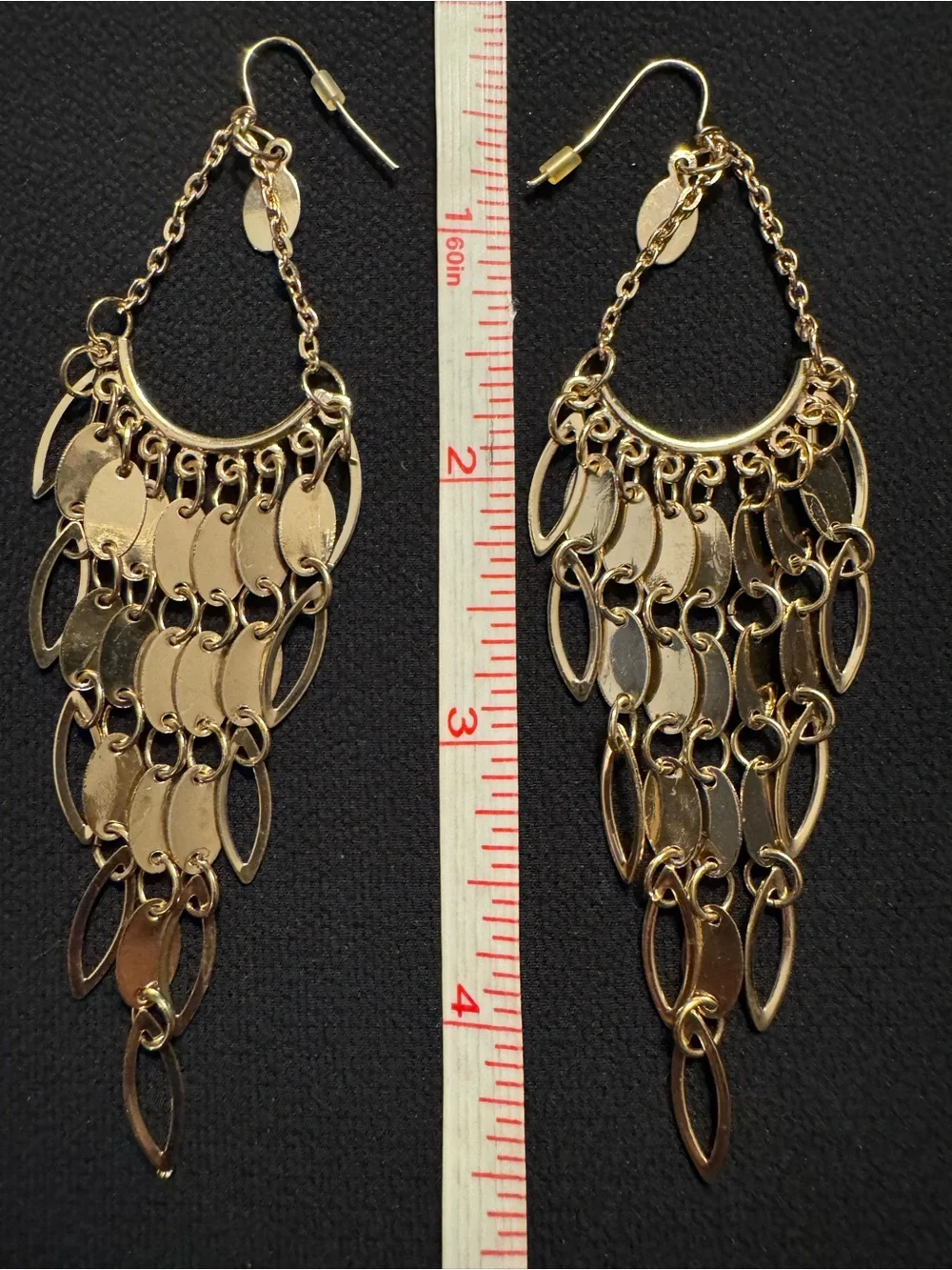 Gold 4.5” Shimmer Chandelier Cascade Earrings